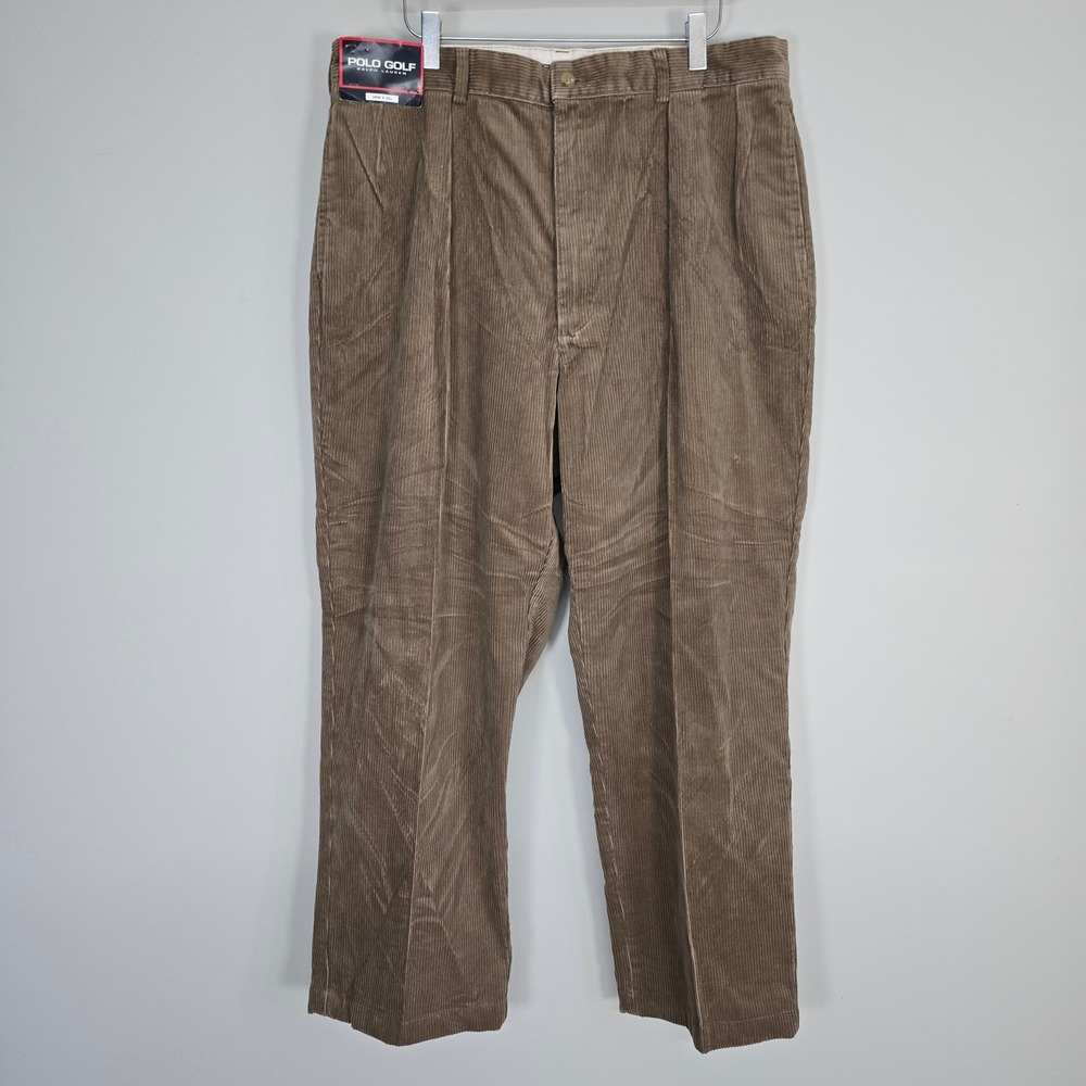 Polo Golf Ralph Lauren Corduroy Pants Men 36x30 (fits 34x27) Brown Pleated Front